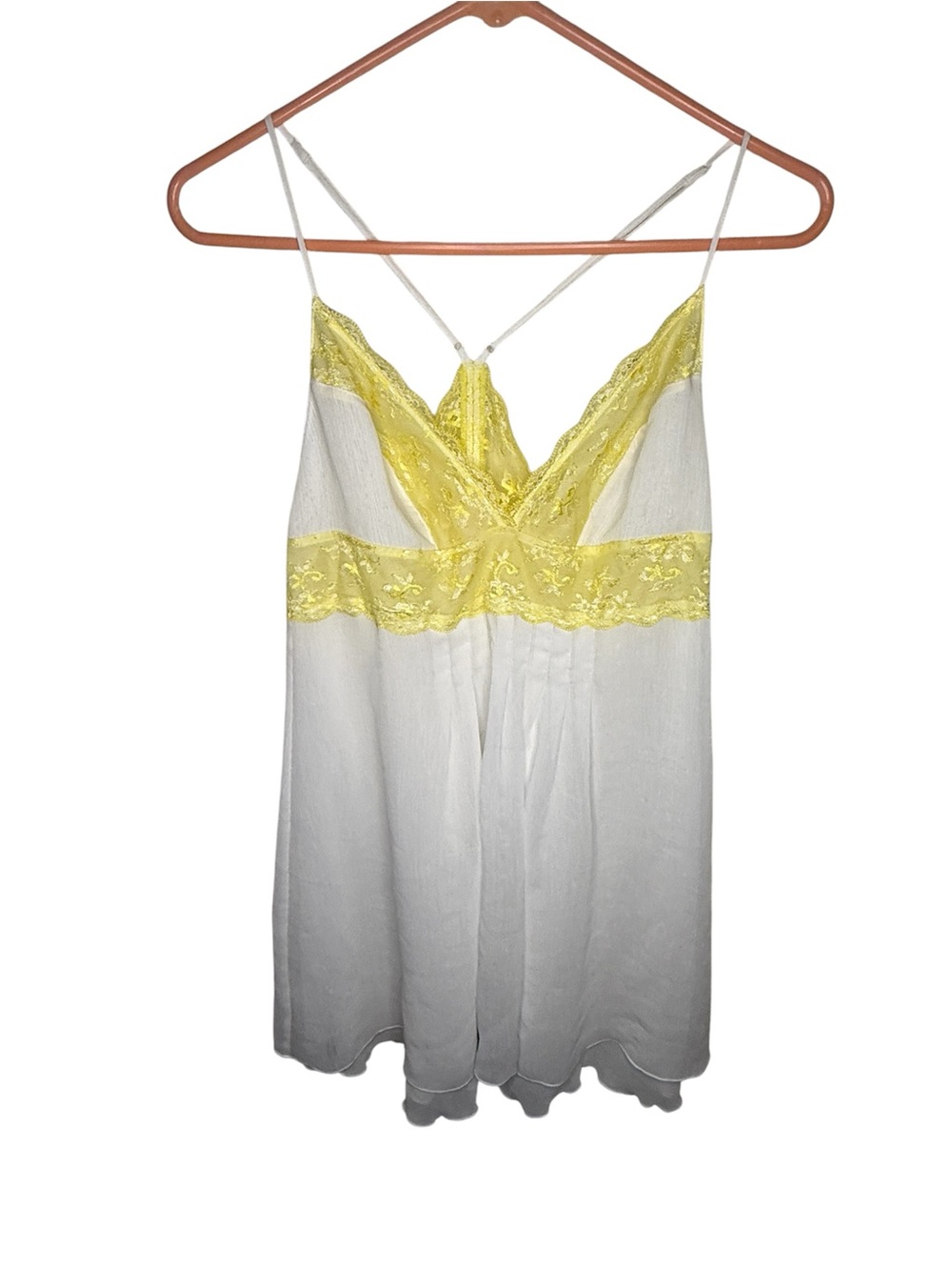 Victoria's Secret White Yellow Lace Babydoll Slip Dress Size L